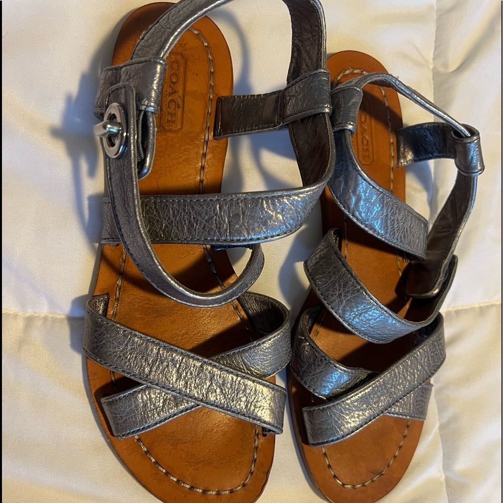 Coach Leather Silver Gladiator Sandals